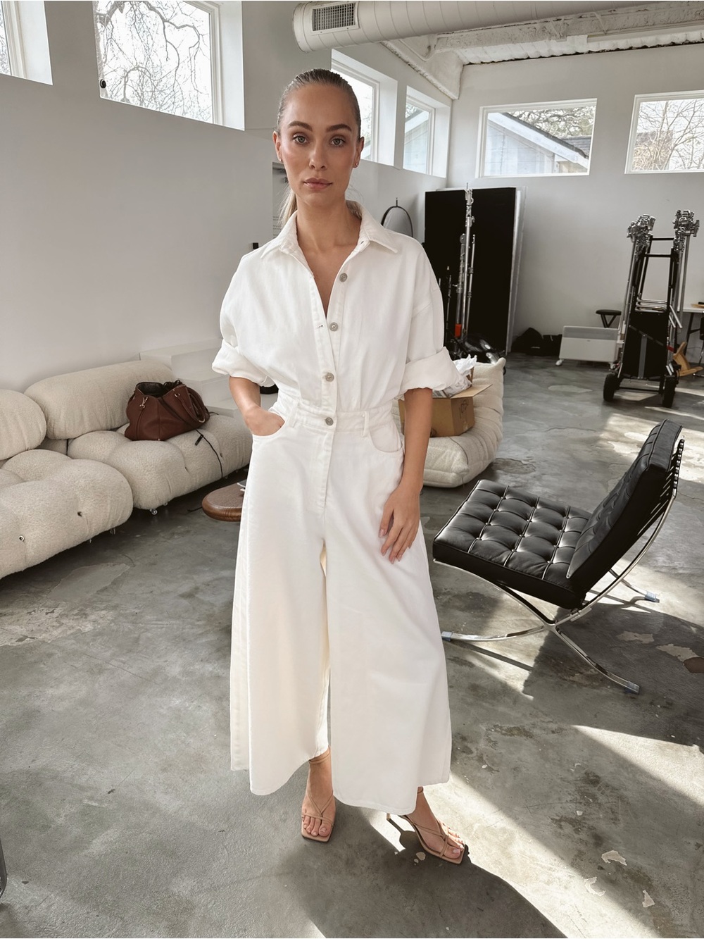 B.FREEDOM White Denim Jumpsuit